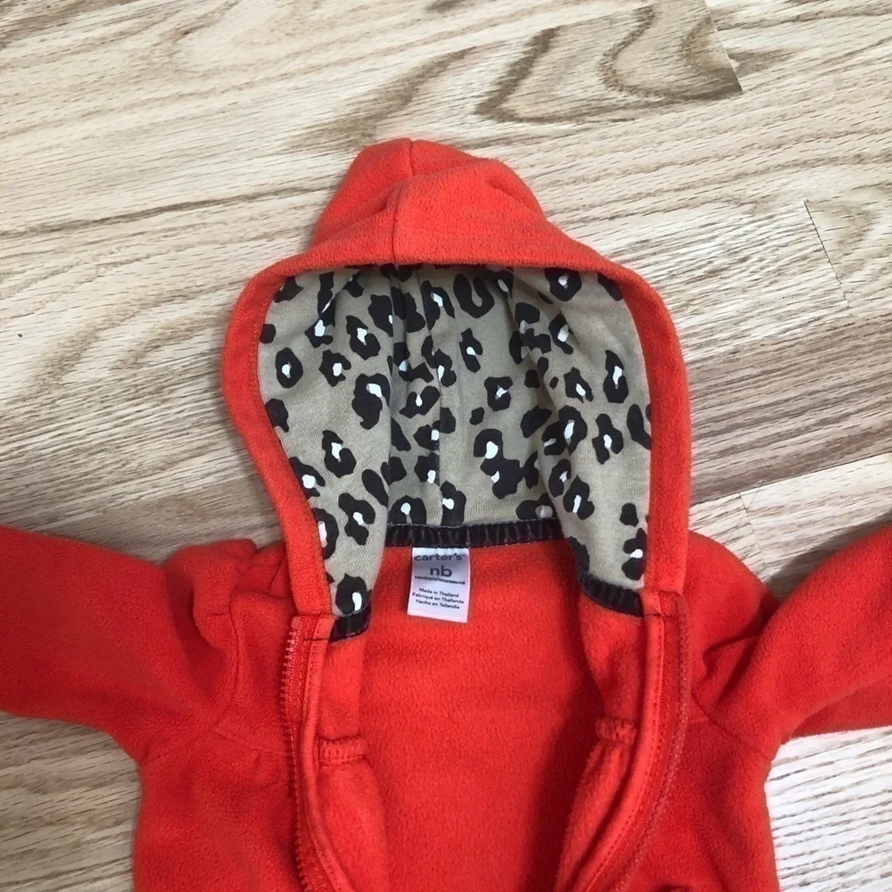 Carter’s Fleece Full Zip Sweatshirt Cheetah Lined Newborn Red Orange Girl Baby